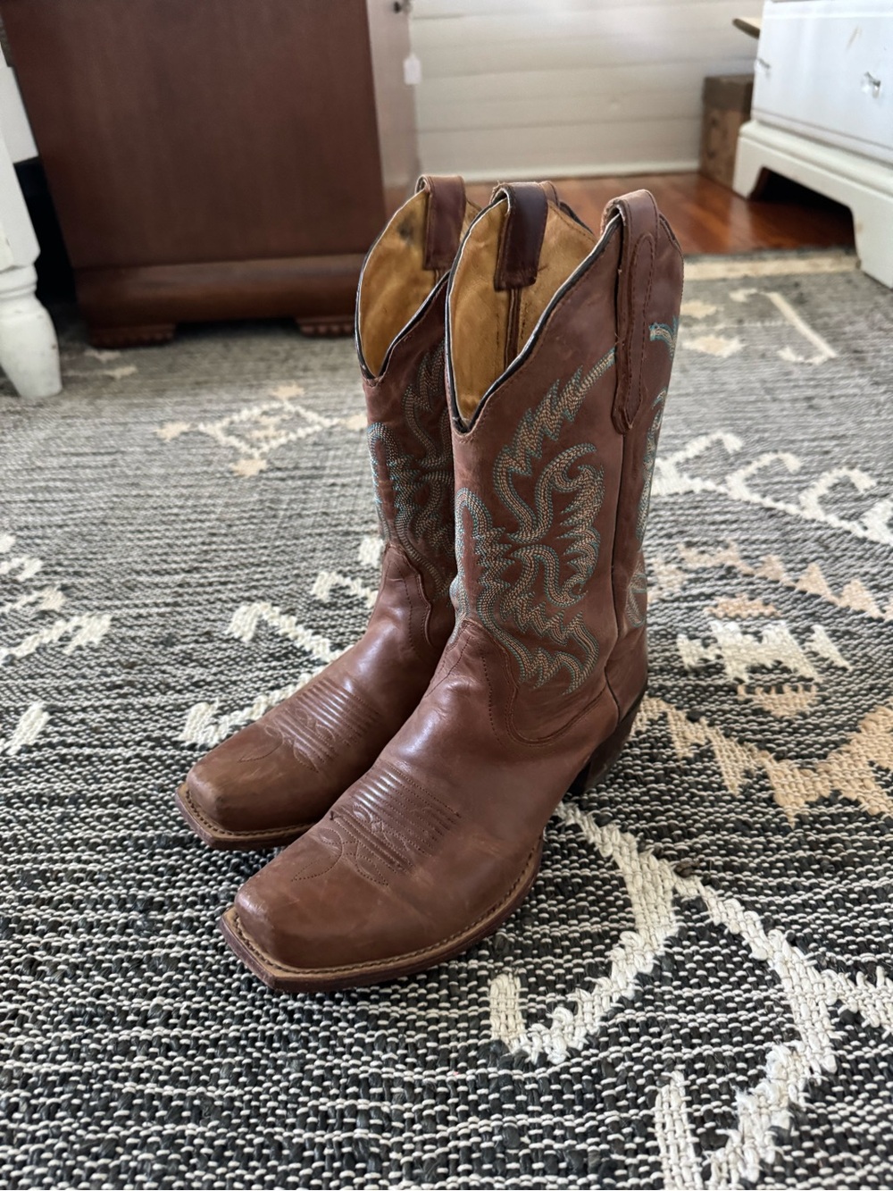 Nocona Tan Leather Western Boots with Branded Liner